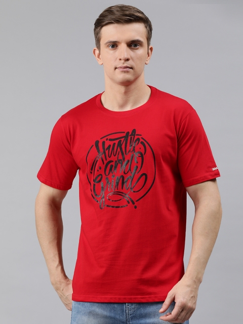 

BRATMA Men Red Printed Round Neck T-shirt