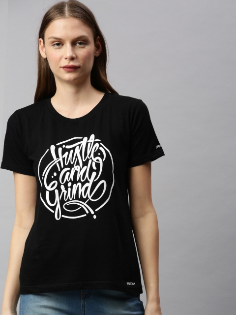 

BRATMA Women Black Printed Round Neck T-shirt