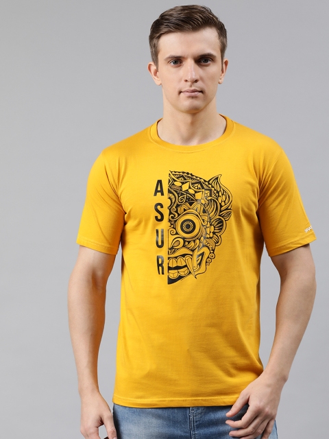 

BRATMA Men Mustard Yellow Printed Round Neck T-shirt