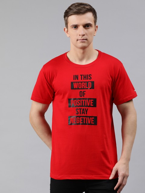 

BRATMA Men Red Printed Round Neck T-shirt