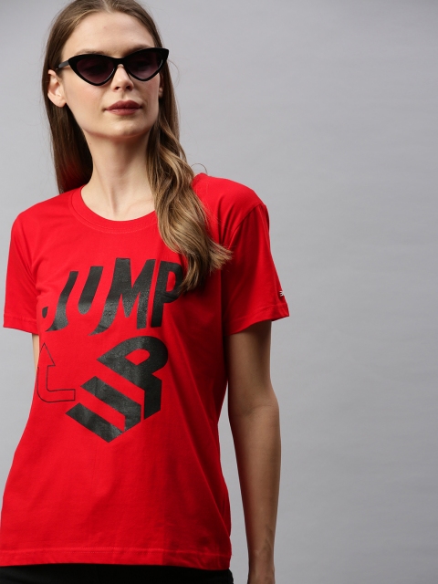 

BRATMA Women Red Printed Round Neck T-shirt