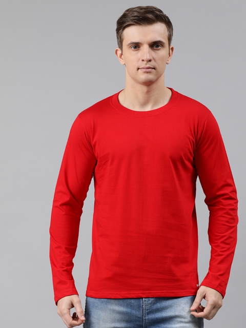 

BRATMA Men Red Solid Round Neck T-shirt