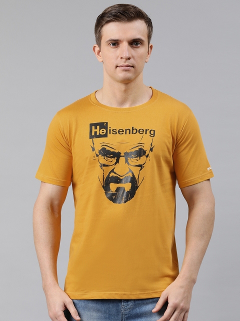 

BRATMA Men Mustard Yellow Printed Round Neck T-shirt