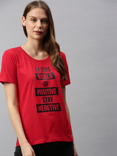 

BRATMA Women Red & Black Printed Round Neck T-shirt