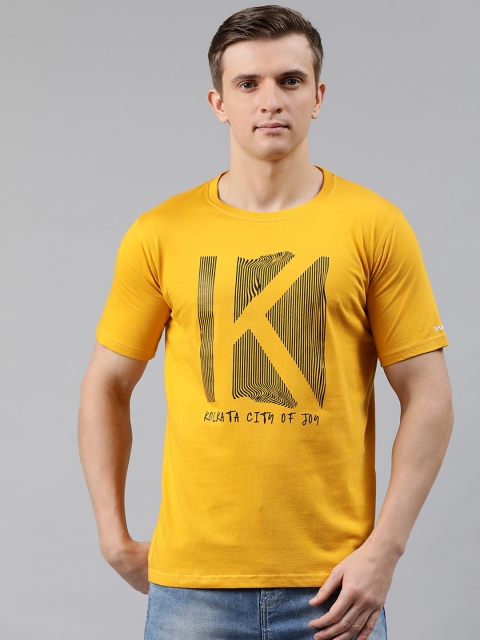 

BRATMA Men Mustard Yellow Printed Round Neck T-shirt