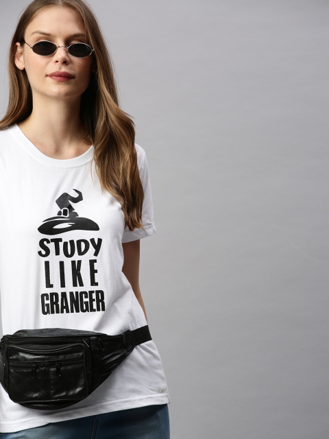 

BRATMA Women White Printed Round Neck T-shirt