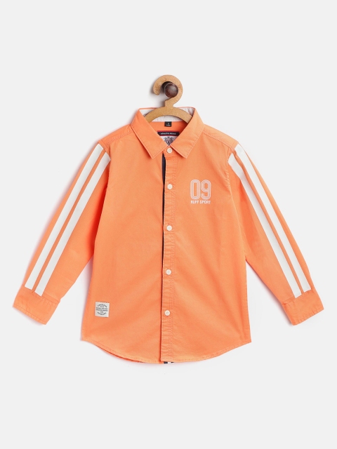 

RUFF Boys Coral Orange & White Slim Fit Solid Casual Shirt