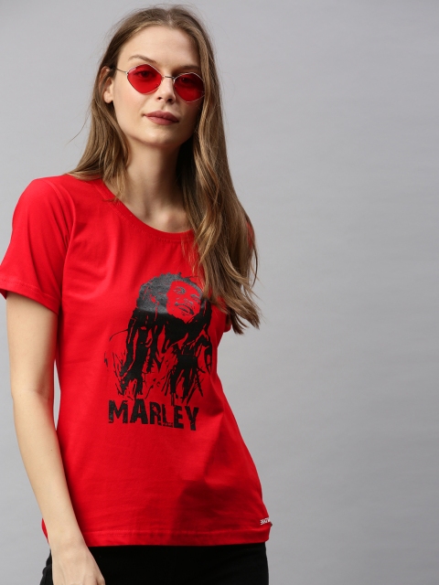 

BRATMA Women Red Printed Round Neck T-shirt