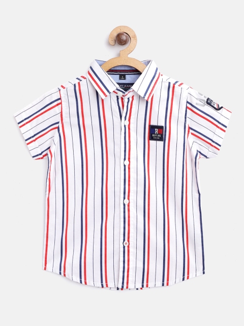 

RUFF Boys White & Red Slim Fit Striped Casual Shirt