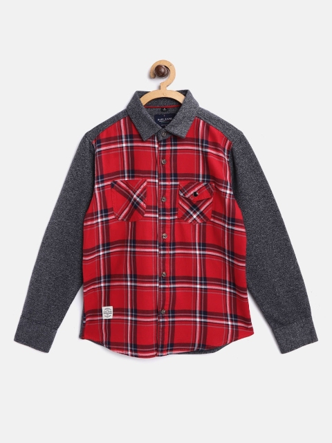 

RUFF Boys Red & Navy Blue Slim Fit Checked Casual Shirt