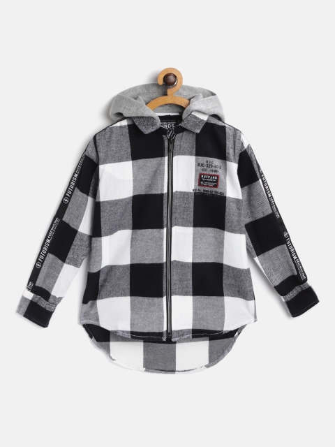 

RUFF Boys Black & White Slim Fit Checked Hooded Casual Shirt
