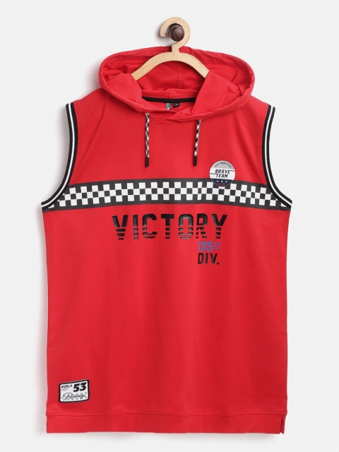 

RUFF Boys Red & Black Typography Print Hooded T-shirt