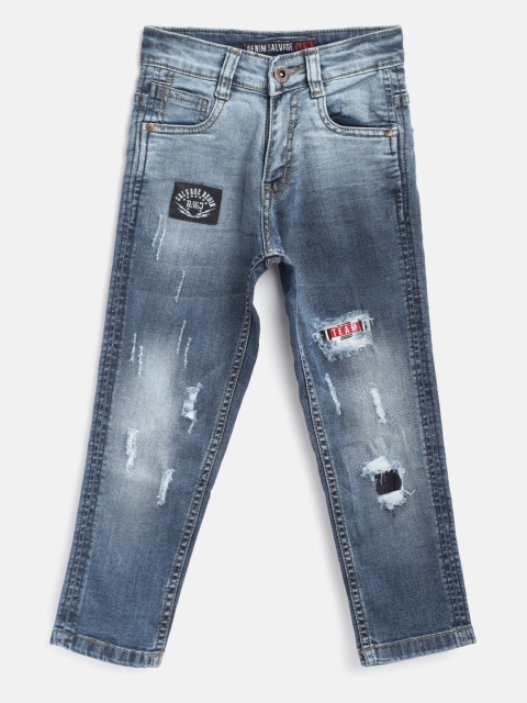 

RUFF Boys Blue Slim Fit Mid-Rise Mildly Distressed Stretchable Jeans
