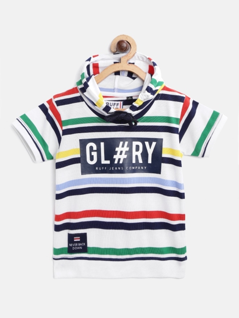 

RUFF Boys Multicoloured Striped Hooded T-shirt with Printed Detail, Multi