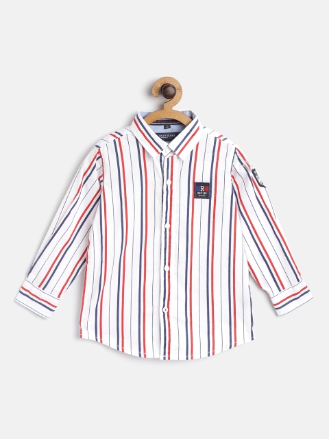 

RUFF Boys White & Red Slim Fit Striped Casual Shirt