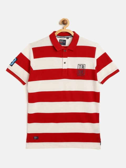 

RUFF Boys Red & White Striped Polo Collar T-shirt