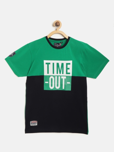 

RUFF Boys Navy Blue & Green Typography Print Round Neck T-shirt