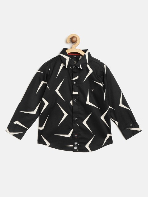 

RUFF Boys Black & Off-White Slim Fit Geometric Print Casual Shirt