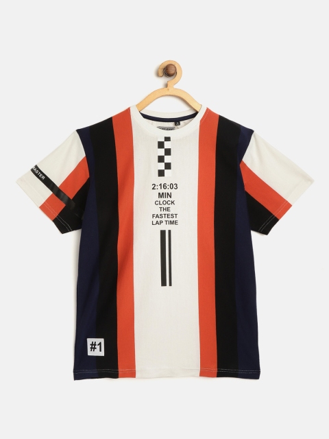 

RUFF Boys Off-White & Black Striped Round Neck T-shirt