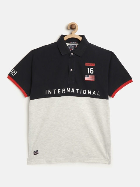 

RUFF Boys Grey Melange & Navy Colourblocked Polo Collar T-shirt