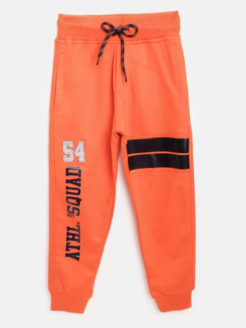 

RUFF Boys Orange & Black Printed Slim Fit Joggers with Applique Detail