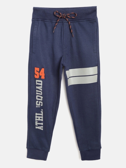 

RUFF Boys Navy Blue & Grey Printed Slim Fit Joggers with Applique Detail