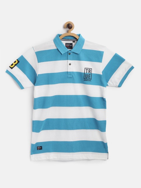 

RUFF Boys Blue & White Striped Polo Collar T-shirt