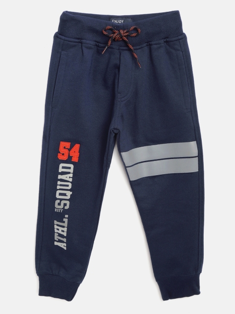 

RUFF Boys Navy Blue & Grey Printed Slim Fit Joggers with Applique Detail