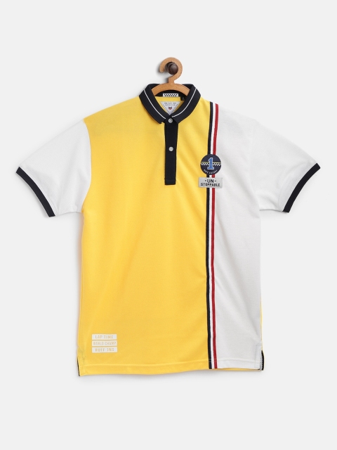 

RUFF Boys Yellow & White Colourblocked Polo Collar T-shirt