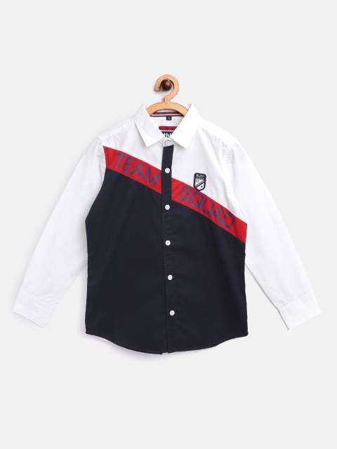 

RUFF Boys Navy Blue & White Slim Fit Colourblocked Casual Shirt