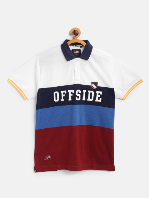 

RUFF Boys White & Blue Colourblocked & Printed Polo Collar T-shirt