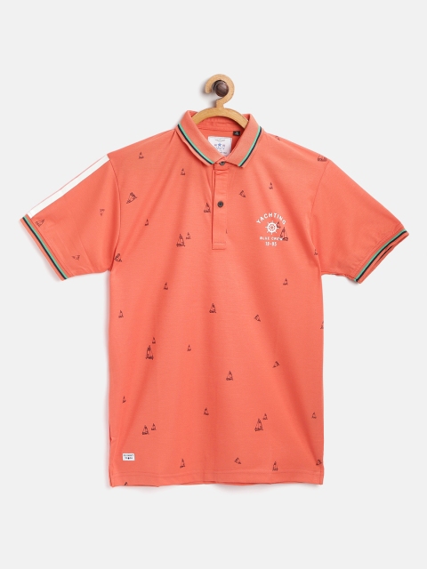 

RUFF Boys Orange & Black Boat Print Slim Fit Polo Collar T-shirt