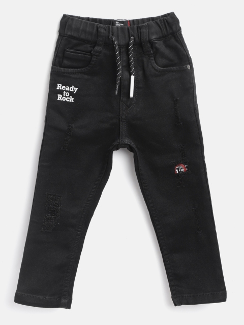 

RUFF Boys Black Slim Fit Mid-Rise Mildly Distressed Stretchable Jeans