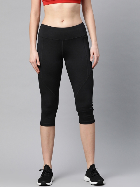 

Reebok Women Black Work Out Ready PP Solid 3/4th Training Tights