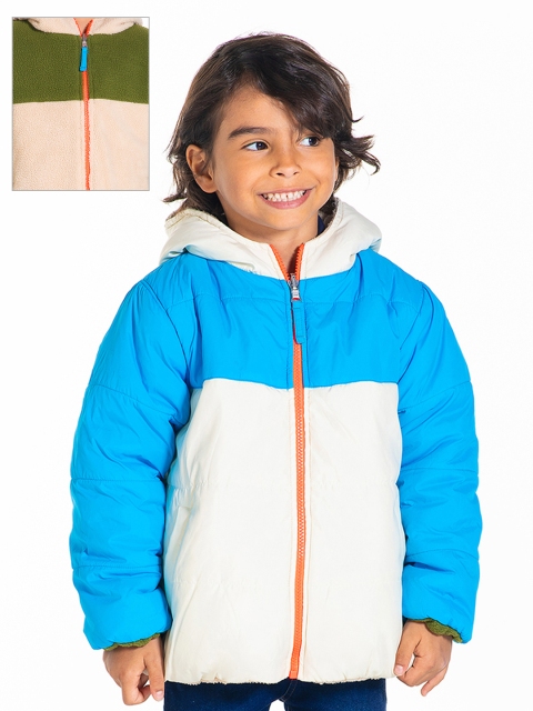 

Cherry Crumble Unisex Kids Blue & White Colourblocked Reversible Padded Jacket