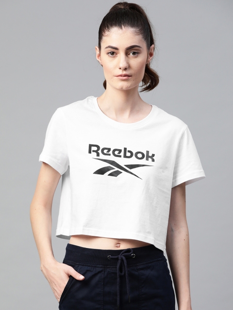 

Reebok Classic Women White & Black Big Logo Printed Cropped T-Shirt