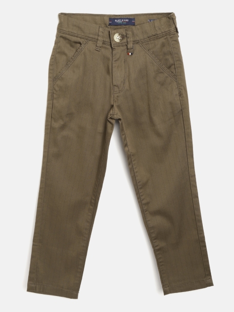 

RUFF Boys Olive Green Slim Fit Striped Regular Trousers