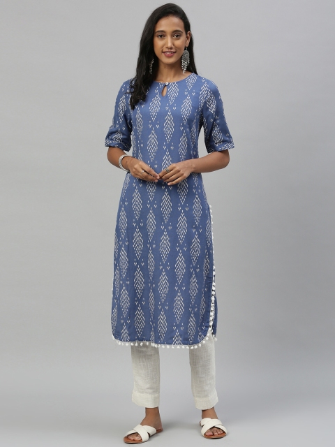 

Anouk Women Blue & Off-White Printed Straight Kurta