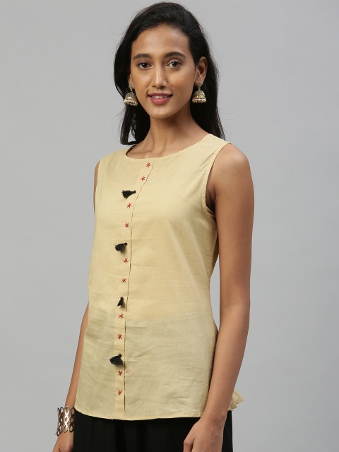 

Anouk Women Beige Solid Pure Cotton Top
