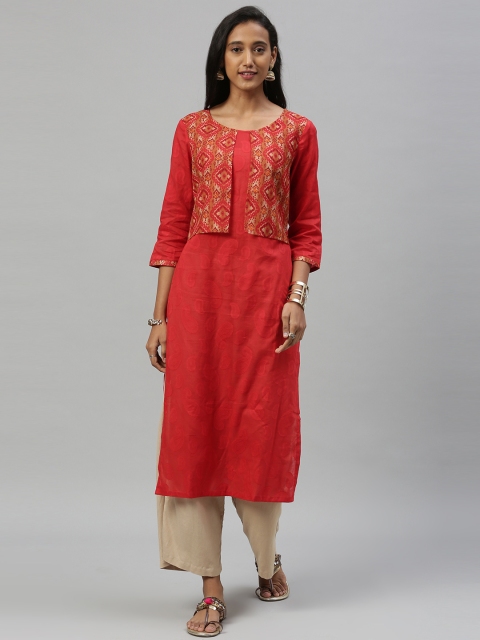 

Anouk Women Red & Beige Printed Straight Layered Kurta