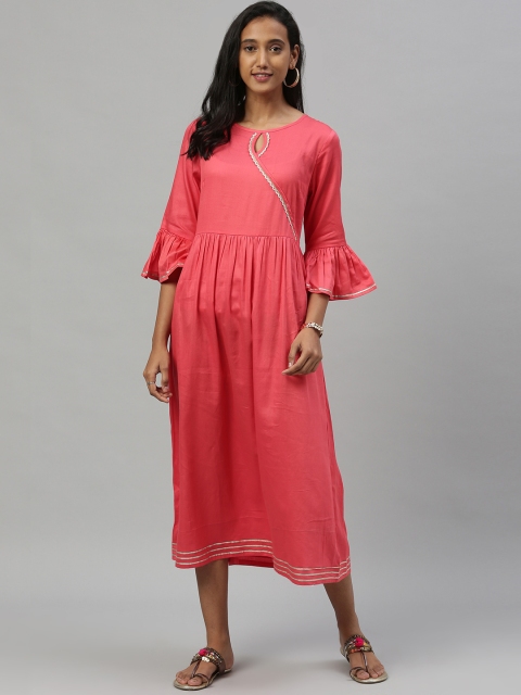 

Anouk Women Pink Solid Fit and Flare Dress