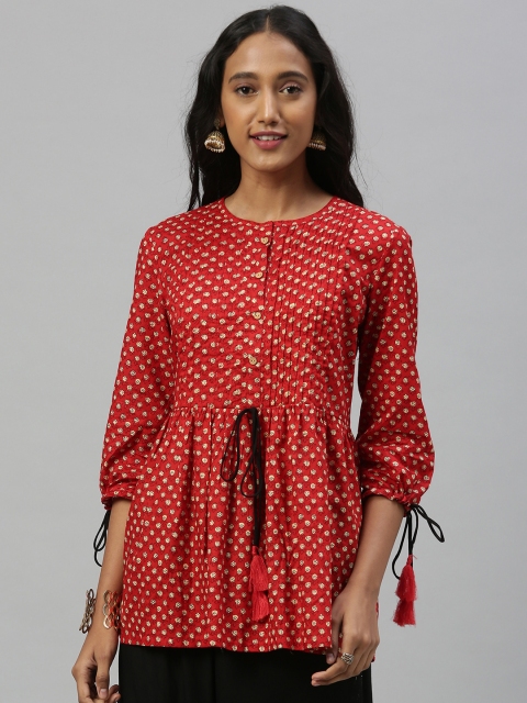 

Anouk Women Red Printed Pure Cotton Top