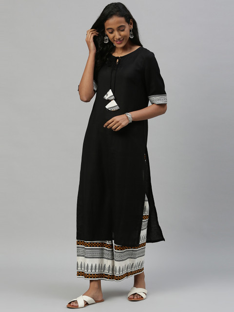 

Anouk Women Black Solid Kurta with Palazzos