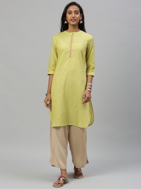 

Anouk Women Lime Green Solid Straight Kurta