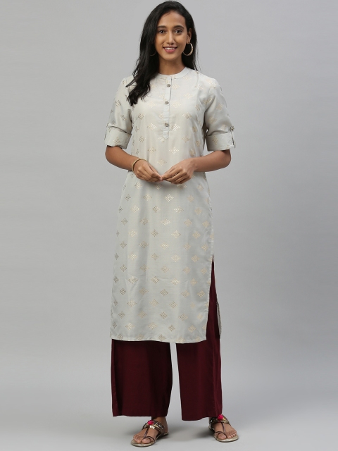 

Anouk Women Grey & Maroon Printed Kurta with Palazzos