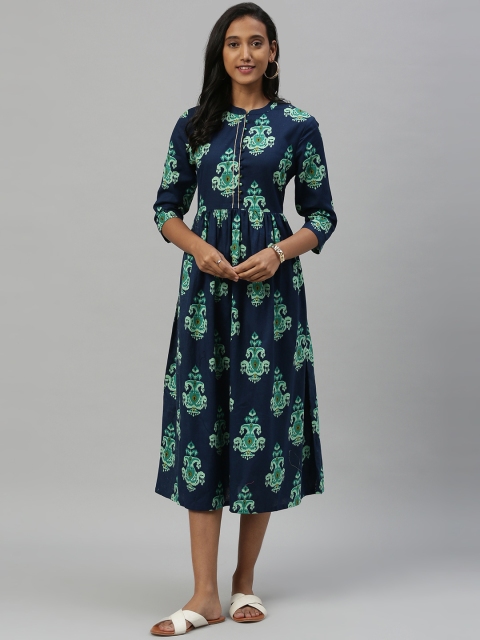 

Anouk Women Navy Blue Printed Fit and Flare Dress