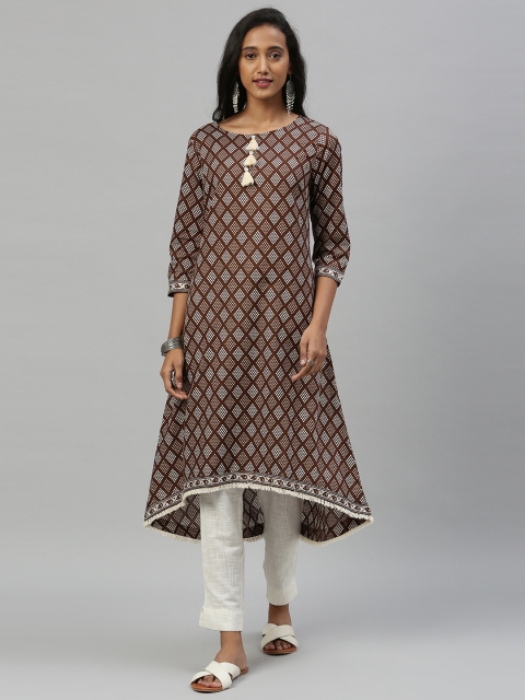 

Anouk Women Coffee Brown & White Printed A-Line Kurta