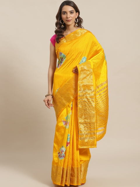 

Mitera Yellow & Blue Bandhani Print Saree