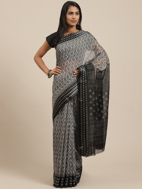 

Vaamsi Charcoal Grey & Black Printed Ikat Saree
