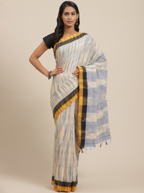 

Vaamsi Cream-Coloured & Navy Blue Striped Jamdani Saree